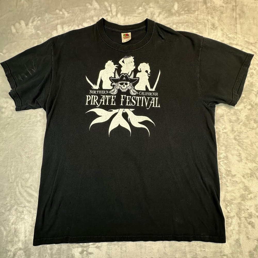 Fruit of the Loom T-Shirt Mens XL Blk Northern California Pirate Festival Skull